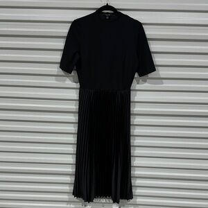 41 Hawthorn Black Pleated Midi Dress with Crew Neck